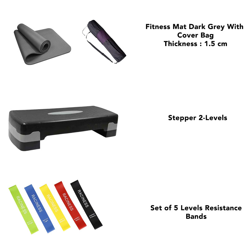 FitCore Essentials Pack ( Mat + Stepper + 5 Resistance Bands )