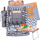 Family Picnic Backpack for 4 - Picnic Backpack for 4 with Folding Table, Insulated Cooler Compartment, Wine Holder, Waterproof Picnic Bag with Blanket and Complete Cutlery Picnic Set - Gray