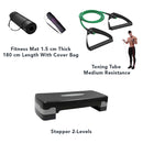 Boost Essentials Pack ( Fitness Mat 1.5 cm with Cover Bag - Stepper and Toning Tube Resistance Band)