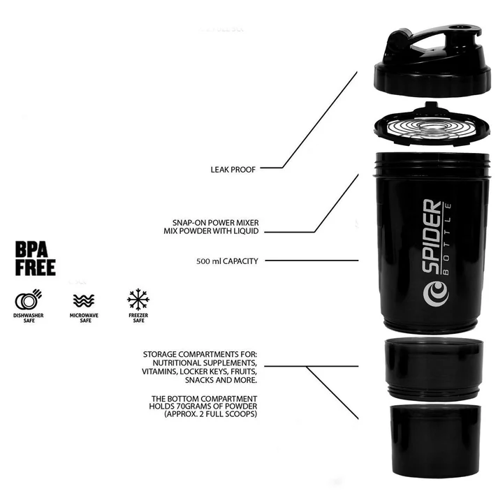 Spider Shaker Bottle for Protein and Gym Use 500 ML