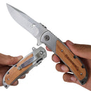 Browning Folding Knife 21 cm Silver Blade Handle With Wood Scales.