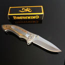 Browning Folding Knife 21 cm Silver Blade Handle With Wood Scales.