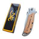 Browning Folding Knife 21 cm Silver Blade Handle With Wood Scales.