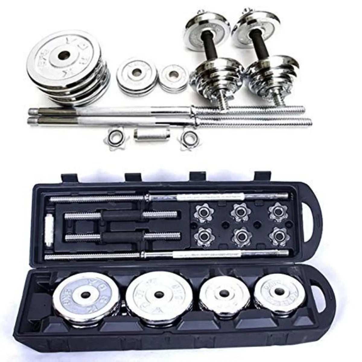 YORK Fitness 50kg Dumbbell With Barbell Set Chrome