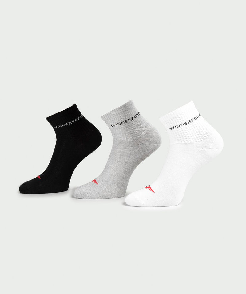 Winnerforce Unisex Crew Cushioned Socks White, Black & Grey -  3 Pairs