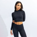 Quwati Women Power Long Sleeve Half Zip Crop Top